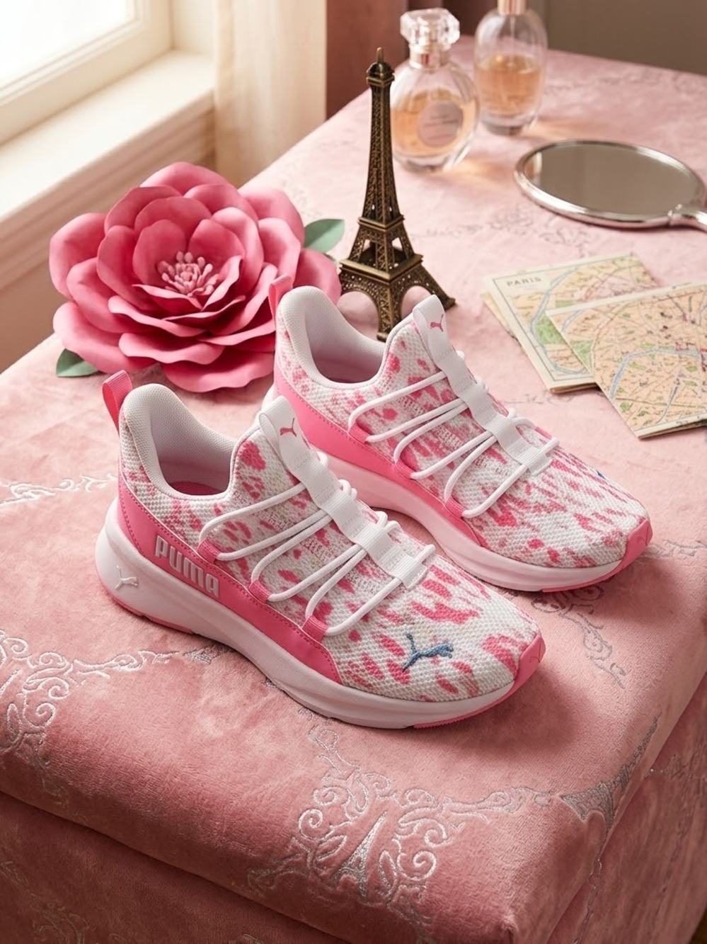 Puma Women's Pink & White Floral Knit Running Shoes